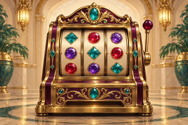 Originale Illustration eines Spielautomaten mit Edelsteinsymbolen