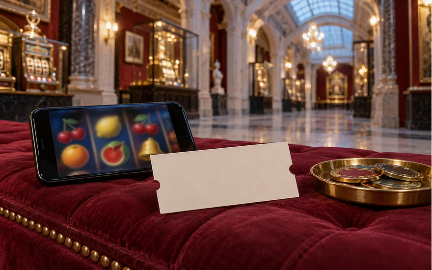 Neutraler Wertgutschein neben Smartphone und Spielchip-Tablett